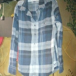 American Eagle Outfitters Navy and Gray Plaid Shirt